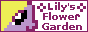 An advertisement for Lily’s Flower Garden, featuring a pixel art rendition of a pink–furred horse with yellow hair looking right.