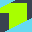 A bright green arrow on a dark blue background flanked by cyan diagonals.