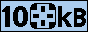 The words '10kB' split in half by a black cross, on a blue background.